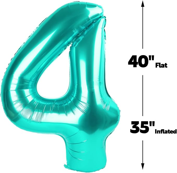 Teal Blue Number 4 Balloon 40 inch, Balloon numbers party supplies, deco photo - Image 3
