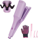 Waver Hair Crimper, 1.25 Inch Curling Wands with Ceramic 3 Barrels, 4 Temp Settings, Heat Resistant Glove, Fast Heating Crimper Hair Iron for Short and Long Hair (Purple)