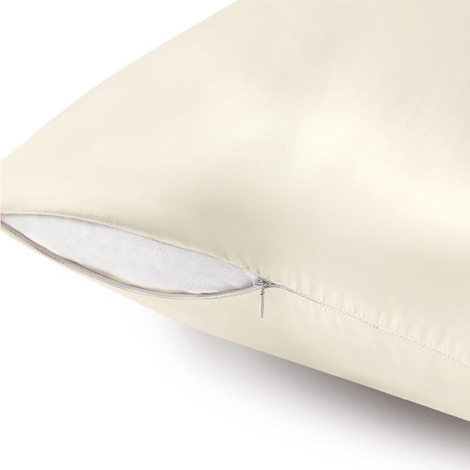BEDELITE Satin Pillowcase with Zipper 4 Pack, Beige Pillow Cases Standard Size, Super Soft and Cooling Similar to Silk Pillow Cases, Gift for Women Men(20x26 Inches)