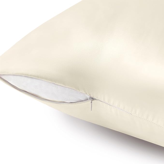 BEDELITE Satin Pillowcase with Zipper, Beige Pillow Cases Queen Size Set of 2, Super Soft and Cooling Similar to Silk Pillow Cases, Gift for Women Men(20x30 Inches)