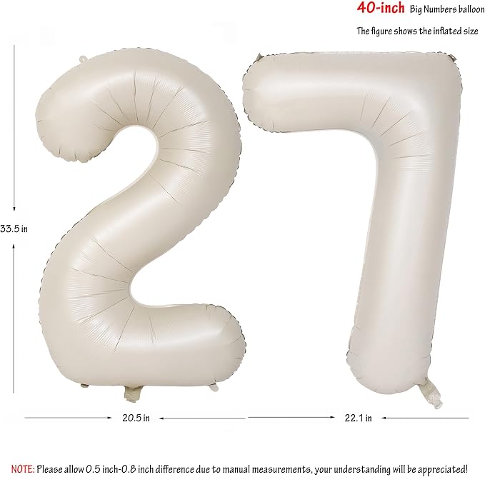 40 In Cream white Number Balloons Helium Foil Mylar Balloon Digital 27 | - Image 2