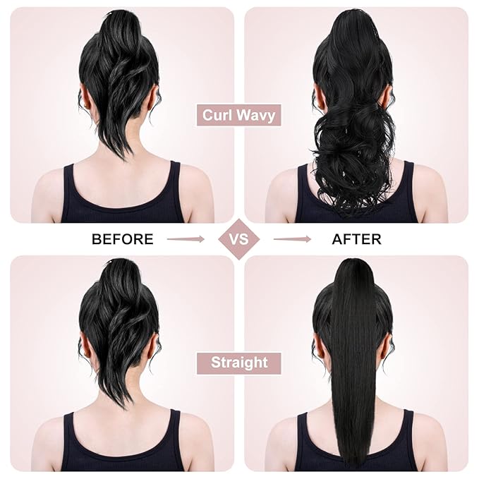 Claw Clip Ponytail Extension 18" Clip in Wavy Ponytail Hair Extensions Long Pony Tails for Women Extensions Natural Black Wave Hairpiece