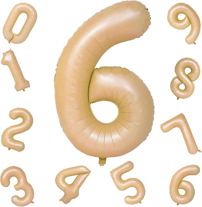 Nude Number Balloons for Boys Girls, 40inch Large Tan Number 6 Foil Mylar - Image 9