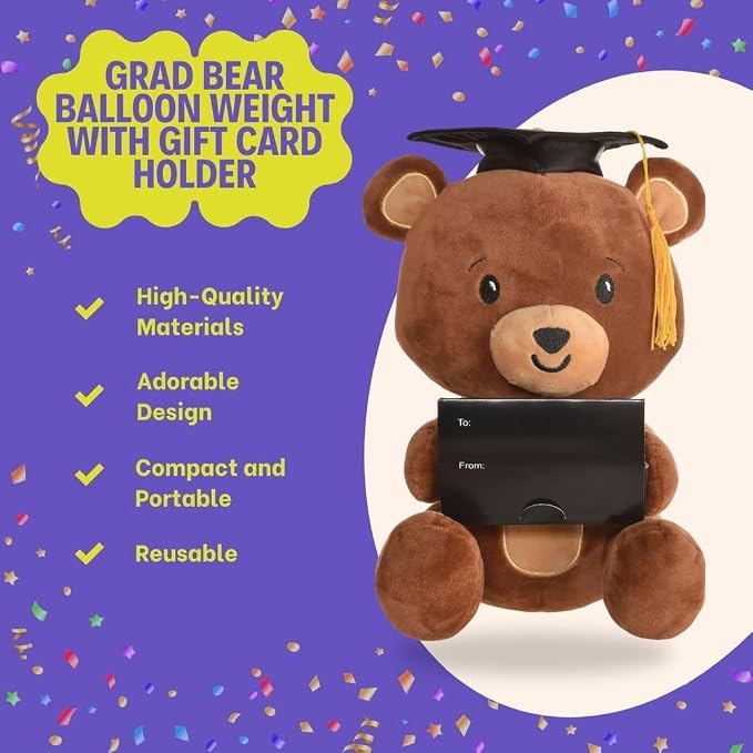 Brown Grad Bear Plush Balloon Weight & Gift Card Holder - Image 5