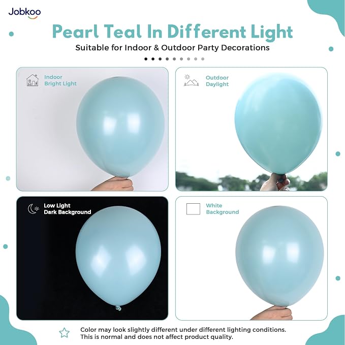 Jobkoo Pearl Teal Balloons, 12 Inch Pearl Turquoise Aqua Blue Latex Balloon | - Image 3