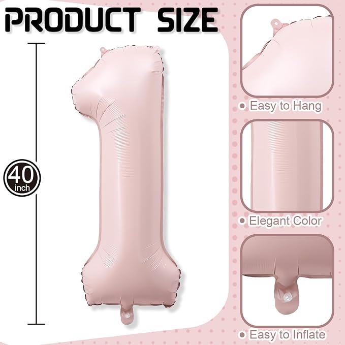 40'' 10 Balloon Number, Large Dusty Baby Pastel Pink Foil Number 10 Balloons - Image 2