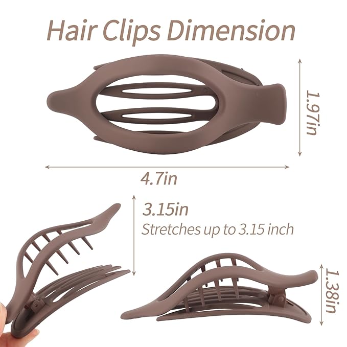 6 Packs Flat Claw Clips for Women, French Flat Hair Clip, Matte Curved Hair Claws Clip for Thin Thick Hair, Lay Down Claws Clips, Durable Strong Hold Hair Clip, Christmas Gifts (Wine Red)