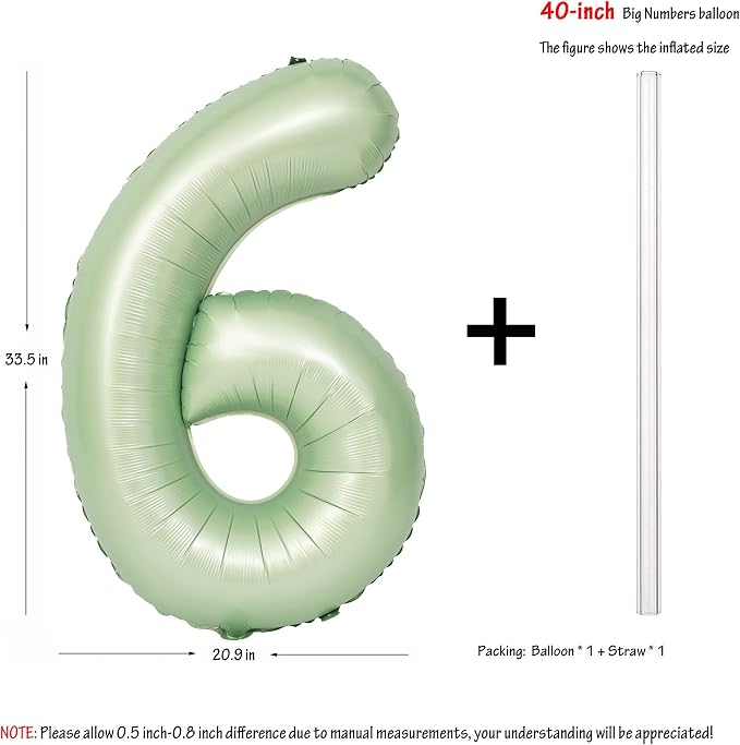 40" Olive green Number Balloon Helium Foil Mylar Balloon Birthday Digital 6 | - Image 2