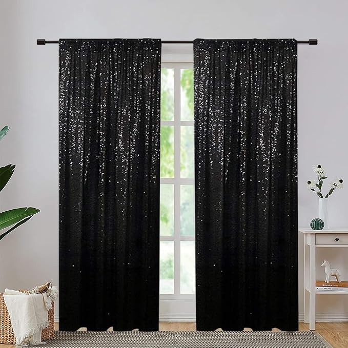 Eternal Beauty Black Sequin Backdrop Curtains, 4 Panels 2x8FT | 3mm Sparkle - Image 6