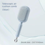 Self-Cleaning Air Cushion Comb – with Portable Travel Design, Features retractable, easy to clean, Ergonomic Pull Ring air cushion massage comb, for Detangling Thick/Curly Hair, Gift for Women (Blue)