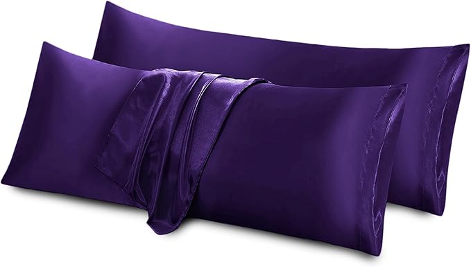 Aormenzy Satin Body Pillow Cover Set of 2, 20x54 Inches Purple Body Pillow Case for Adults, Silky Soft & Cooling Body Pillow Pillowcase with Envelope Closure
