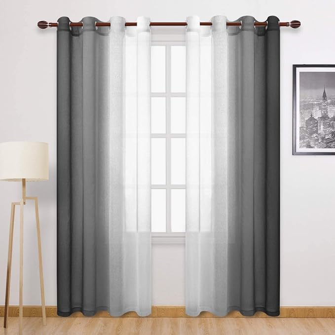 DWCN Black Ombre Faux Linen Sheer Curtains by DWCN
