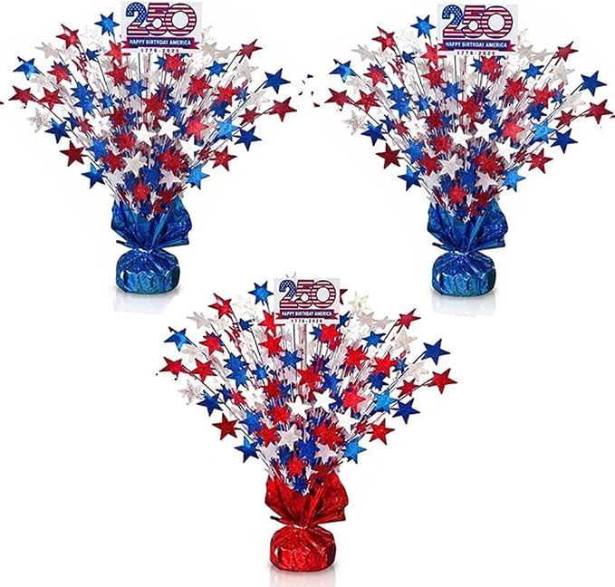 PMU 3 Pcs 250th Anniversary Patriotic Star Metallic Foil Spray Centerpiece Red by PMU