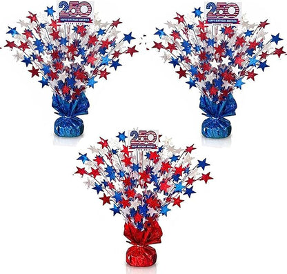 PMU 3 Pcs 250th Anniversary Patriotic Star Metallic Foil Spray Centerpiece Red by PMU