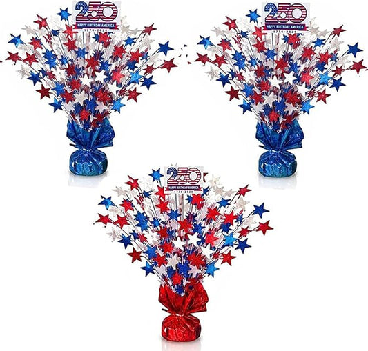 PMU 3 Pcs 250th Anniversary Patriotic Star Metallic Foil Spray Centerpiece Red by PMU
