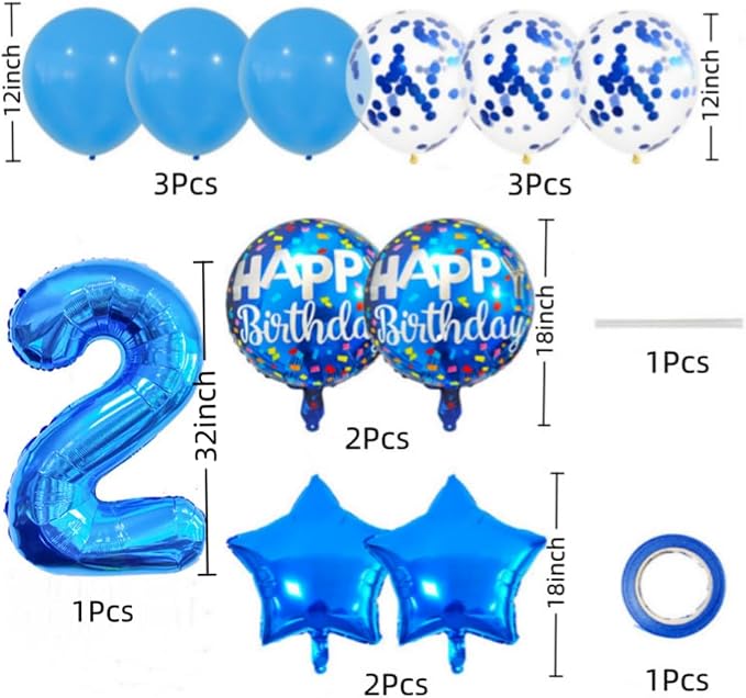 2nd Birthday Large Foil Balloons Blue， Balloon Decorations - Image 2