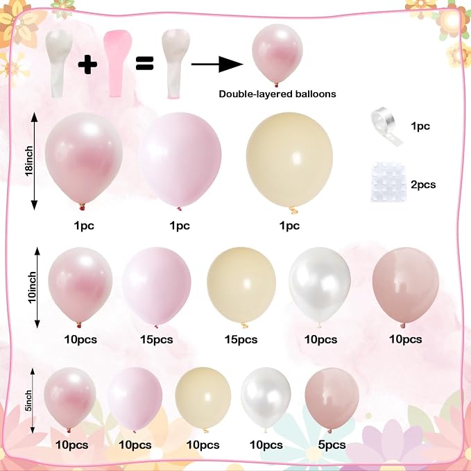 Pearl Pink Balloon Arch Kit, Double Stuffed Pearl Pink Sand White Balloons - Image 2