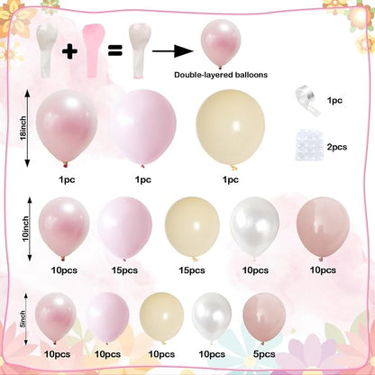 Pearl Pink Balloon Arch Kit, Double Stuffed Pearl Pink Sand White Balloons - Image 2