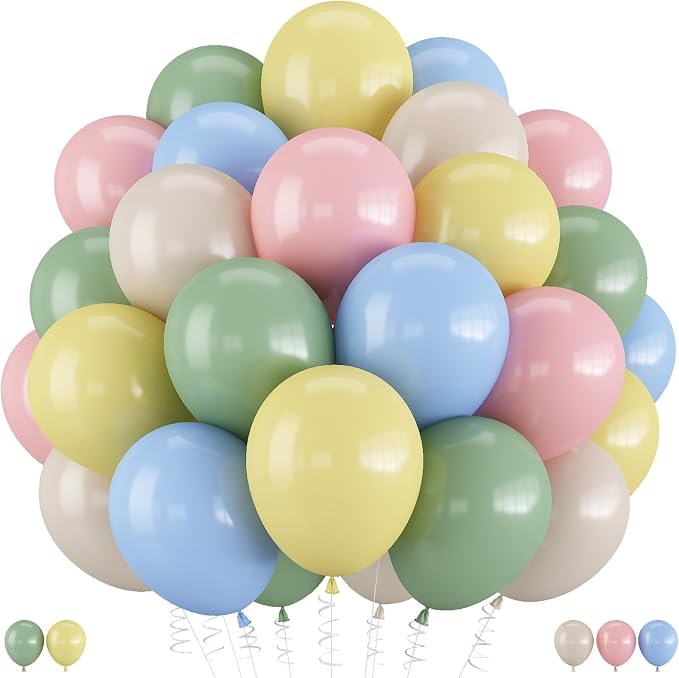 Pink Green Blue Balloon, 60 Packs 12 Inch Pastel Pink Blue Light Sage Green by Togvu