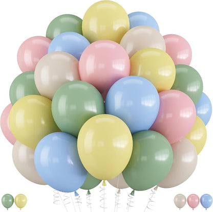 Pink Green Blue Balloon, 60 Packs 12 Inch Pastel Pink Blue Light Sage Green by Togvu
