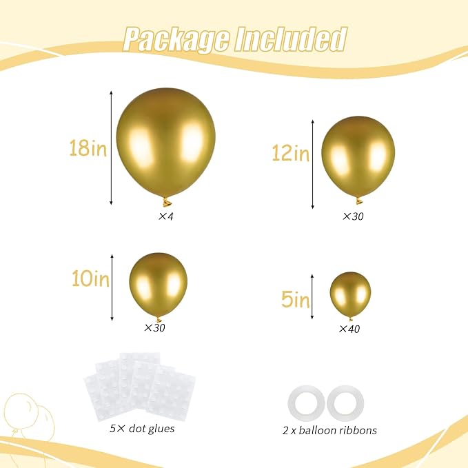 104pcs Metallic Gold Balloon Garland Arch Kit 18/12/10/5 Inch | Chrome Gold - Image 2