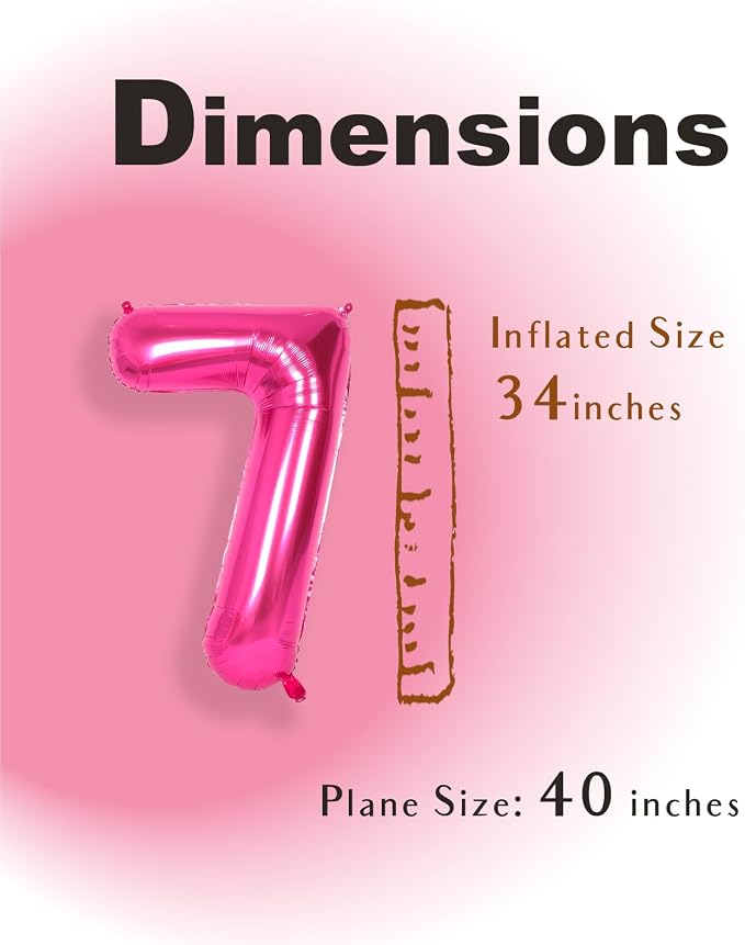 SUWEN 40 Inch Hot Pink Large 7 Number Balloons Big Foil Helium Number Balloons - Image 4