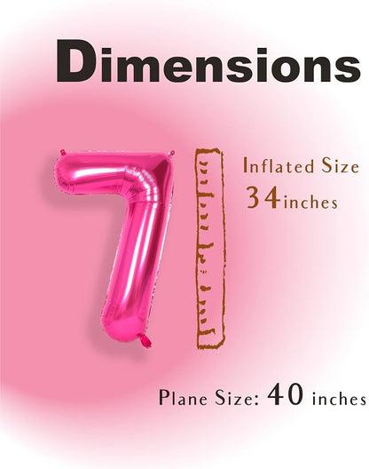 SUWEN 40 Inch Hot Pink Large 7 Number Balloons Big Foil Helium Number Balloons - Image 4