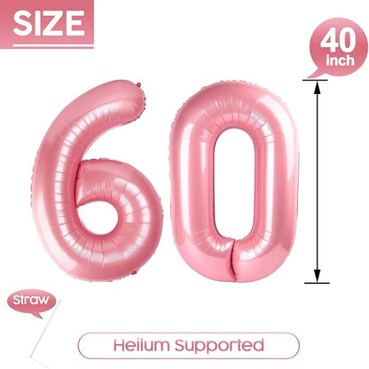 60 Balloon - Pastel Pink Birthday Number Balloons, 40 Inch Decorations | Pastel - Image 5