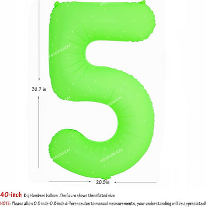 40IN Fluorescent Green Number 5 Balloons Glow In The Dark Green Balloon | - Image 2