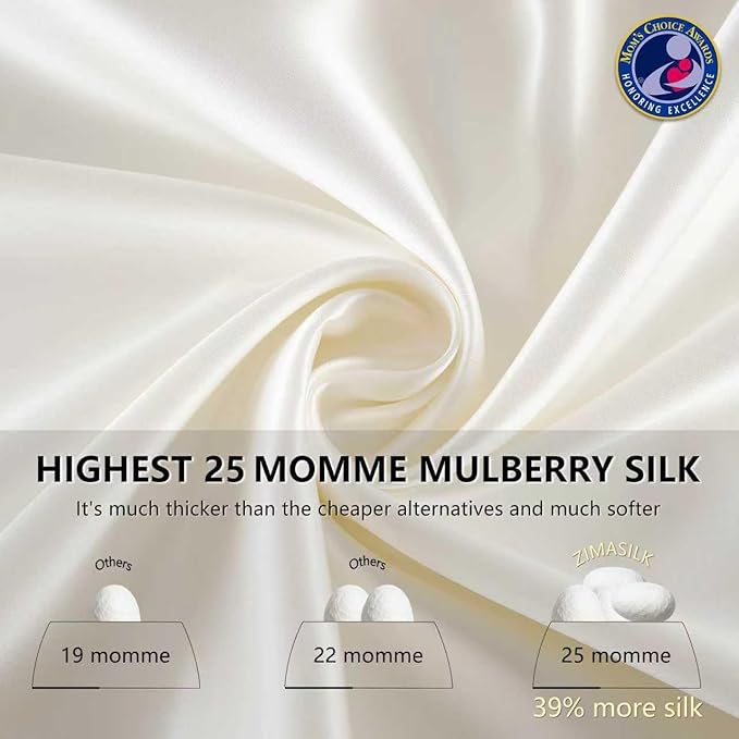 ZIMASILK 25 Momme 100% Pure Mulberry Silk Pillowcase for Hair and Skin Care, Highest Grade 6A Pillow Cases for Women, Long-Lasting Durablity, Gift for Women Men, 1Pc (Queen 20"x30", Ivory)