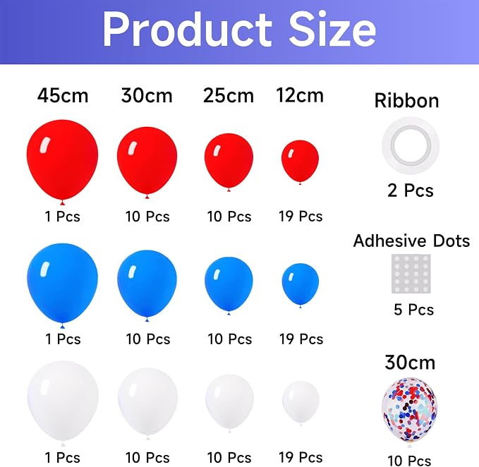 Red White Blue Balloon Arch, Patriotic Decorations - Image 2