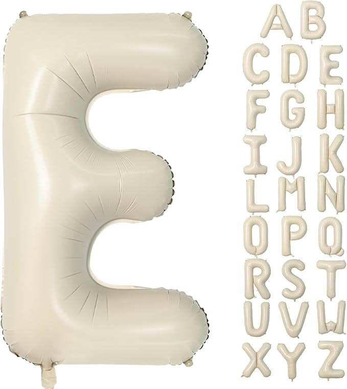 Cream E Letter Balloons, 40 Inch Letter E Balloon Beige, Helium Custom Letter by Dagelar