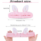 Cute pink Rabbit Ears Headband Frog Eye Elastic to Wash Face for Women Makeup Shower Spa (1 Pack)