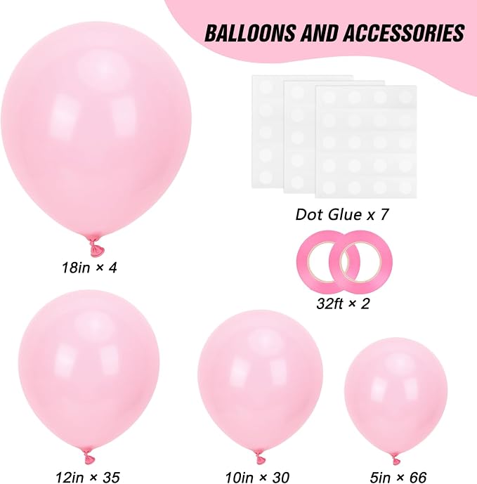 RUBFAC Pink Balloons 135pcs Light Pastel Pink Balloon Different Sizes 18 12 10 - Image 2