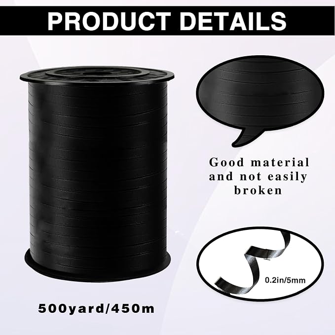Black Curling Ribbon, 500 Yard Premium Black Curling Ribbons, Balloon String - Image 2