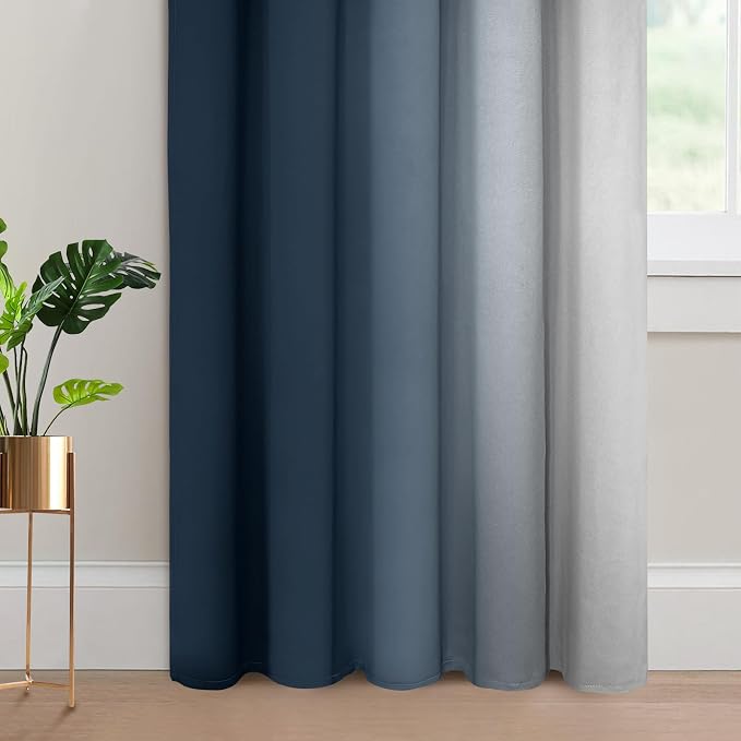Yakamok Ombre Curtains Navy Blue and Greyish White - Image 4