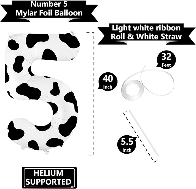 40 Inch Cow Print Balloon, Number 5 balloons Cow Balloons - Image 3