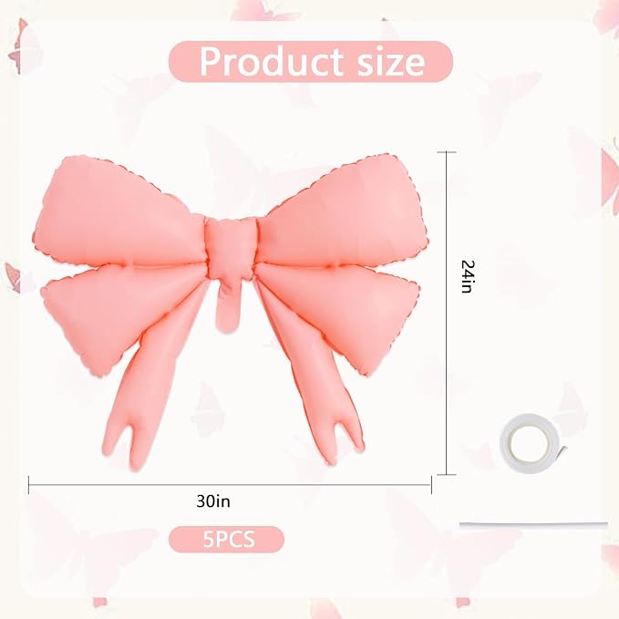 Vuzvuv 5 Pcs 30 Inch Foil Pink Bow Balloons - Image 2