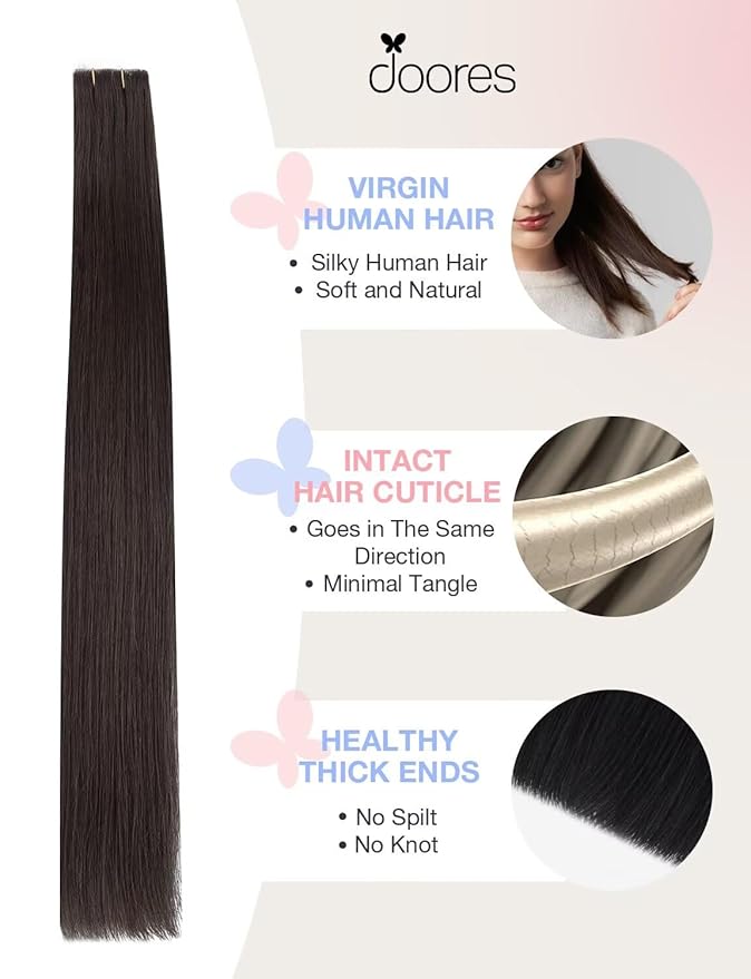 DOORES Invisible Tape in Human Hair Extensions Invisi Edge, Dark Brown 10pcs Injection Tape-ins 25g 20 Inch, Invisible Natural Human Injected Tape in Extensions Straight