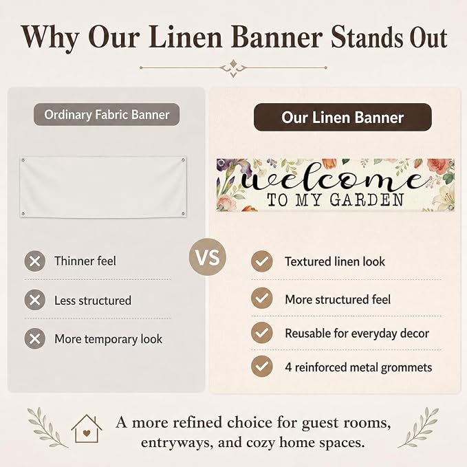 Welcome to My Garden Banner Wall Decor, Botanical Floral Porch Hanging - Image 4