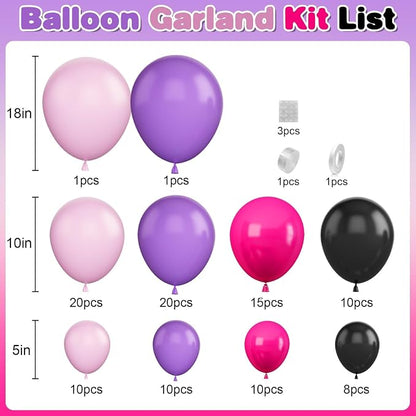 Hot Pink and Purple Balloon Arch Garland Kit, Rose Red Black Pink Purple Latex - Image 2