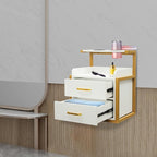 Suspended Salon Station for Hair Stylist, Wall Mounted Styling Salon Station Storage Cabinet w/2*Drawers &Hair Dryer Stand,Floating Nightstand Stylist Storage Cabinet for Home (Gold+White)