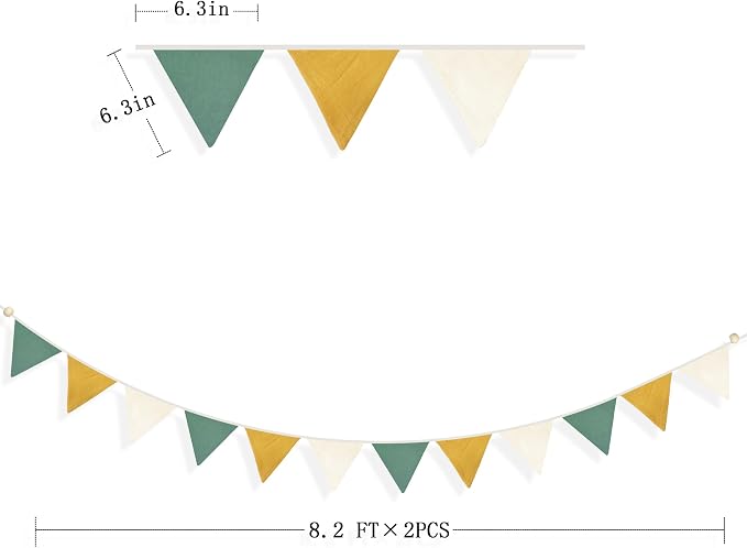2 Sets of Yellow Green Nursery Garland Fabric Baby Banner 24Pcs Linen Triangle - Image 2