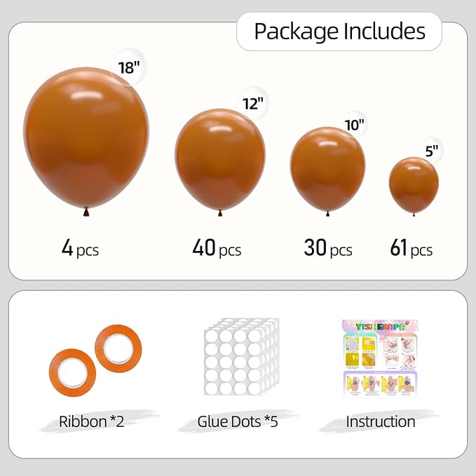 135pcs Brown Balloon Arch Kit Different Sizes of 18 12 10 5 Inch Dark Brown - Image 3