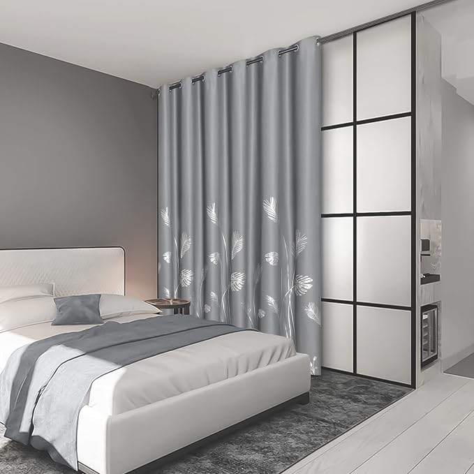 Sliding Glass Door Curtain 80W x 96L Inch Grey and Silver Blackout Curtain Palm - Image 2