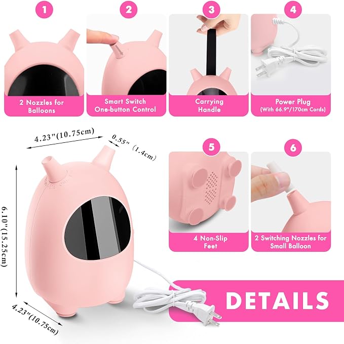 Balloon Pump Electric, SPLAKS Balloons Inflator Air Pump Portable Balloon Blower - Image 4