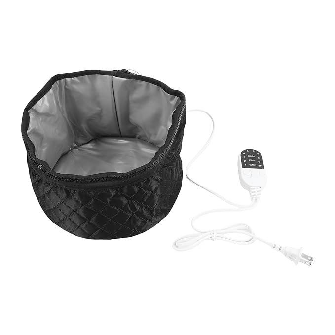 BRRNOO Heat Cap Deep Conditioning Thermal Hair Heating Cap 10 Temperature Settings 3 Timer Modes Water Proof Electric Heating Cap for Damaged Hair Restoration Composite Fabric PVC (US Plug 110V)