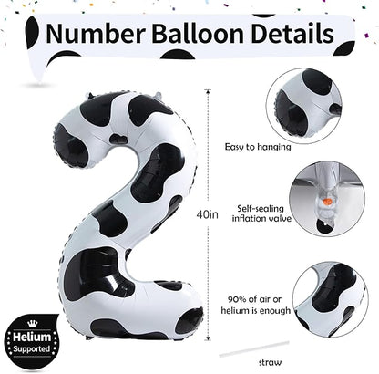 Cow Print Birthday Number Balloons, 40 Inch Large Foil Number 2 Self Inflating - Image 2