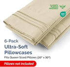 Queen Pillow Cases Set of 6 - Ultra Soft Hotel Quality Pillowcase Covers - Comfy & Wrinkle Free - Shrink, Stain and Fade Resistant - Easy-Care, Machine Washable Pillow Protectors - 6 Pcs Set - Cream