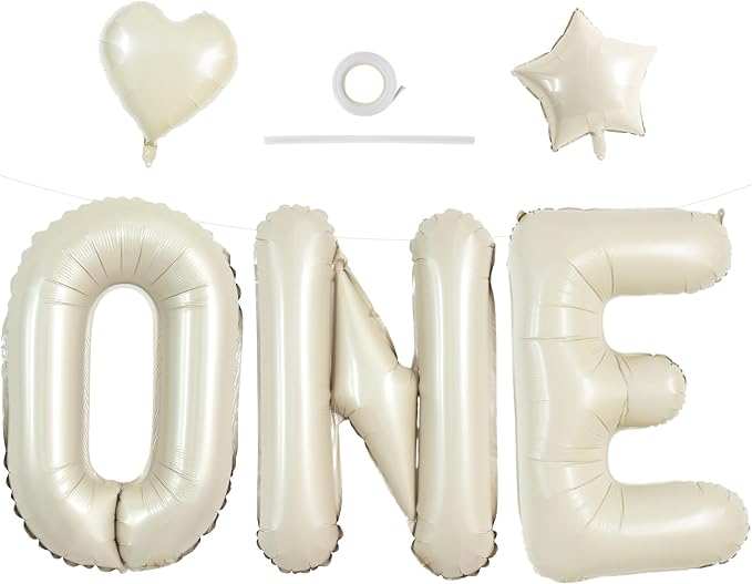 TONIFUL Cream ONE Balloons Banner, 40 Inch Cream White Letter ONE Foil Sign by TONIFUL